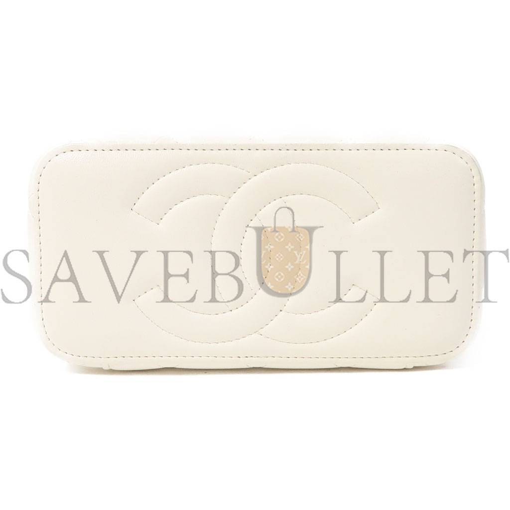 Ch*el quilted cc ghw dressing case chain shoulder bag lambskin leather white ap2303 (17*9*8cm)